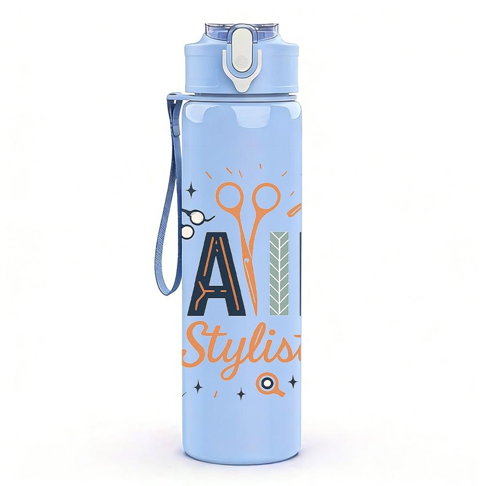 1PC Hair Stylist Salon Text 750ml Color Plastic Sports Water Bottle Leakproof Flip Straw Lid Suitable for Sports Office Home Use