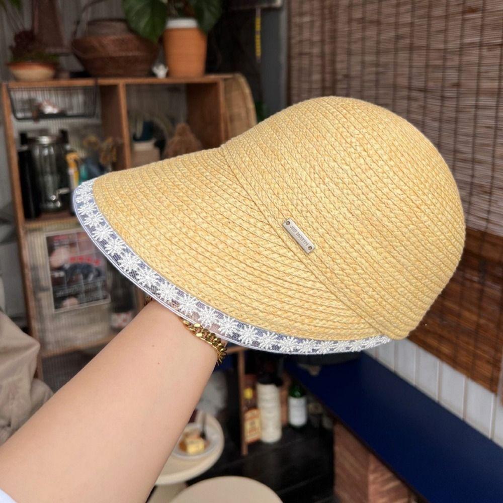 Daisy Lace Straw Hat UV Protection Sunscreen Hat Simple Lafite Hat  Travel