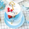 3 Tier Ceramic Cake Stand Fruit Dish Blue Floral Round Fruit Display Stand European Style Cupcake Stand for Wedding Birthday and Tea Party