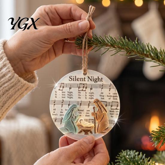 Traditional Christmas Tree Baubles Sea Glass Hymn Ornaments, Handmade Music Sheet Nativity Hanging Decoration, Winter Seasonal Wall Accents