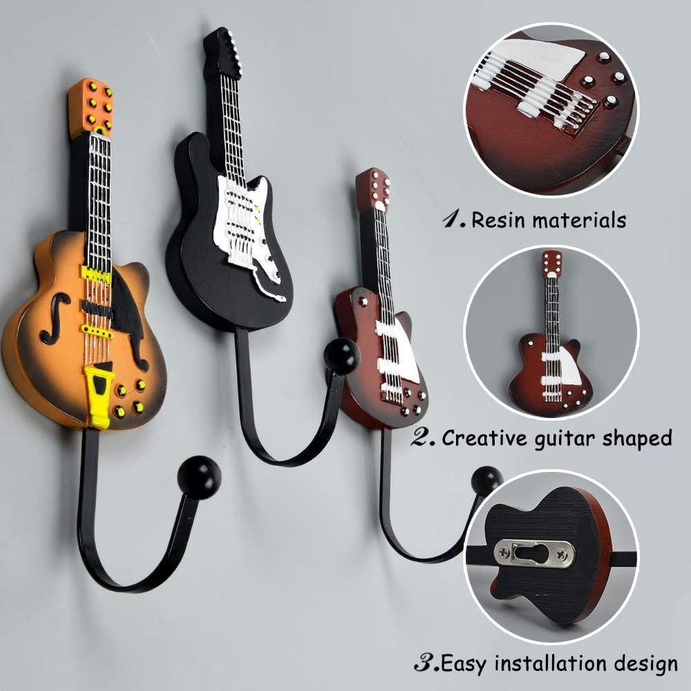 Настенные крючки в форме гитары Винтажный стиль Прочные Персональные крючки Металл Смола Устойчивые к ржавчине Вешалка для гитары