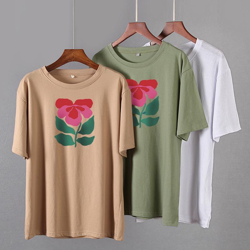 Hirsionsan Harajuku футболка с цветочным принтом женская летняя шикарная готическая одежда абстрактные футболки с рисованной графикой свободные хлопковые женские топы