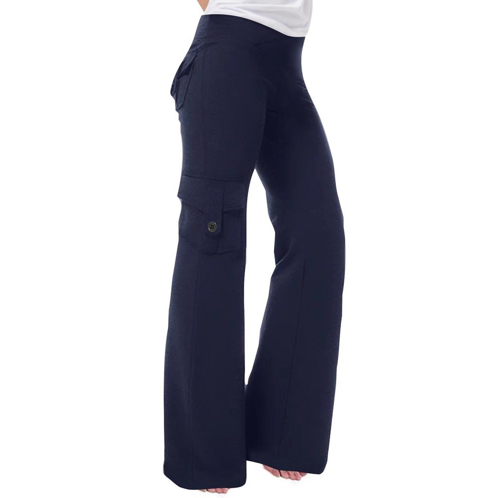 Женские модные эластичные брюки с перекрестной талией и несколькими карманами, прямые твидовые брюки для йоги, повседневные брюки