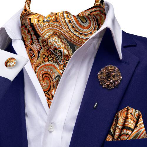 Mens Ascot Tie Set Paisley Cravats Red Black Blue Gold Pink Silk Vintage Scarf