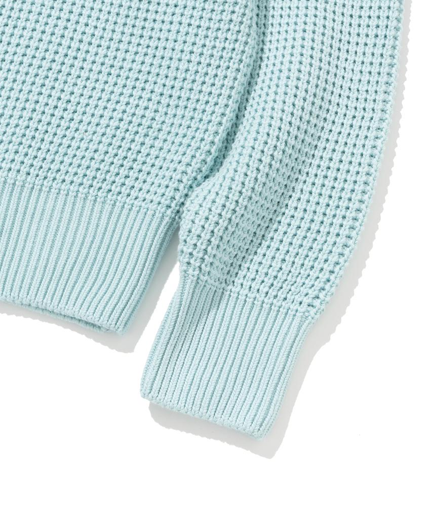 KNITTED Soft Cotton Heavy Waffle Half Zip Knit Sky Blue