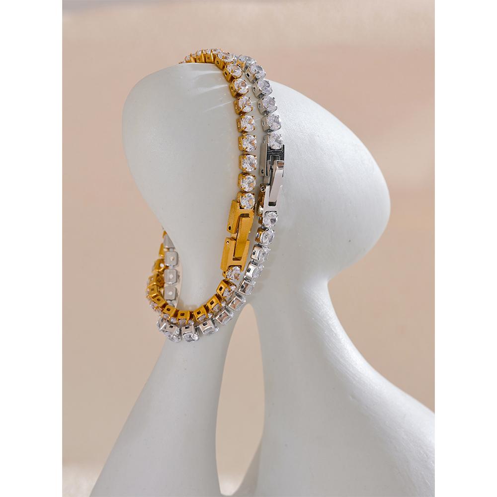 Eetit 4mm High Quality Shiny Cubic Zirconia Chain Wrist Bracelet Bangle for Women Stainless Steel Exquisite Premium Jewelry New