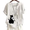 Women's Comfortable Cotton Linen Casual Tee with 8 Animal Patterns, Round Neck, and Short Sleeves S-5XL