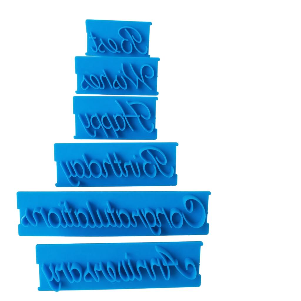 6PCS Cake Decoration Lettering Stamps Set Script Font Phrases for DIY Baking Tools Silicone Mold for Cake Fondant Sugarcraft