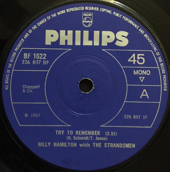 7-дюймовая пластинка БИЛЛИ ГАМИЛЬТОН, THE STRANDSMEN - Постарайся вспомнить BF1622 Philips UK Поп Б/У