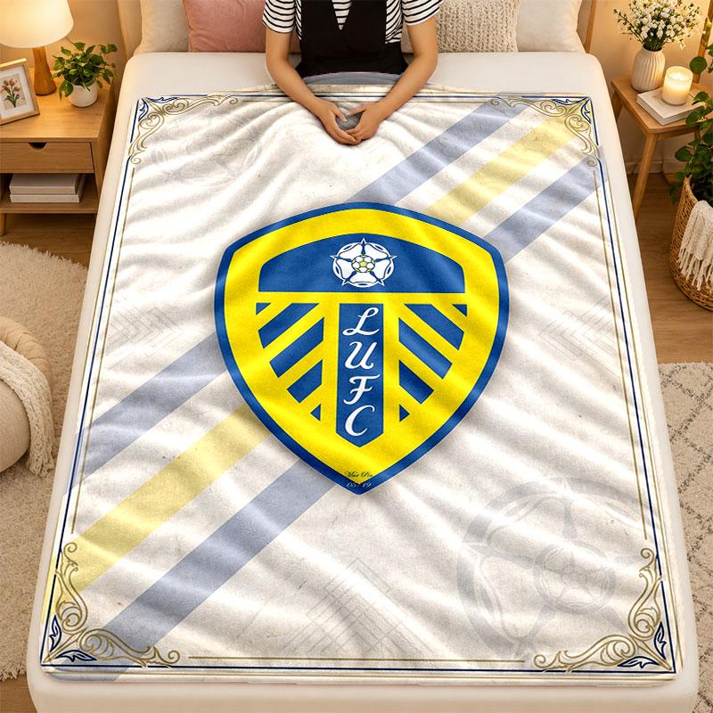 Flannel BlanketLeeds United Warm Soft Throw Blanket for Indoor Sofa Bed Living Room Use