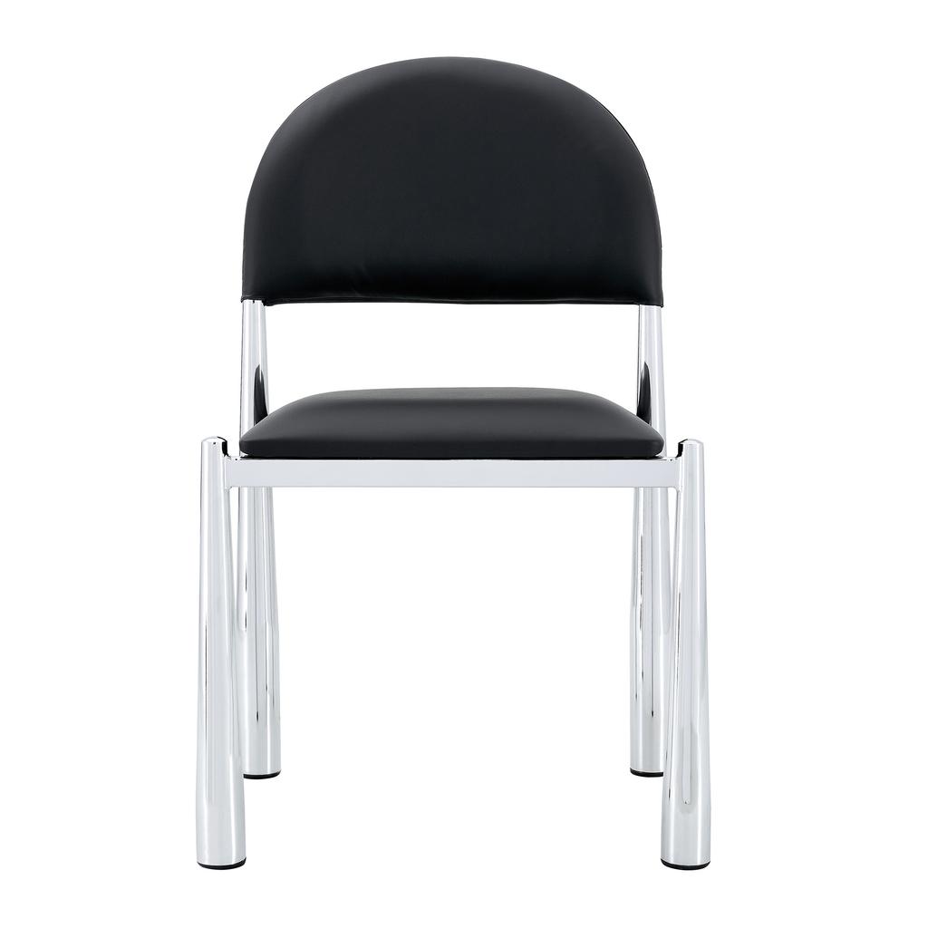 Set of 2 Modern Dining Chairs, Upholstered Chair with Semi-Circular Backrest, PU Leather & Metal Legs, Chairs Only Included, No Table, 80cm High