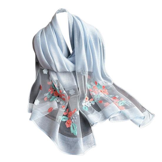 Шарф из искусственного шелка с вышитым бисером и цветком яблони, женская универсальная шаль, удобный шарф из искусственного шелка