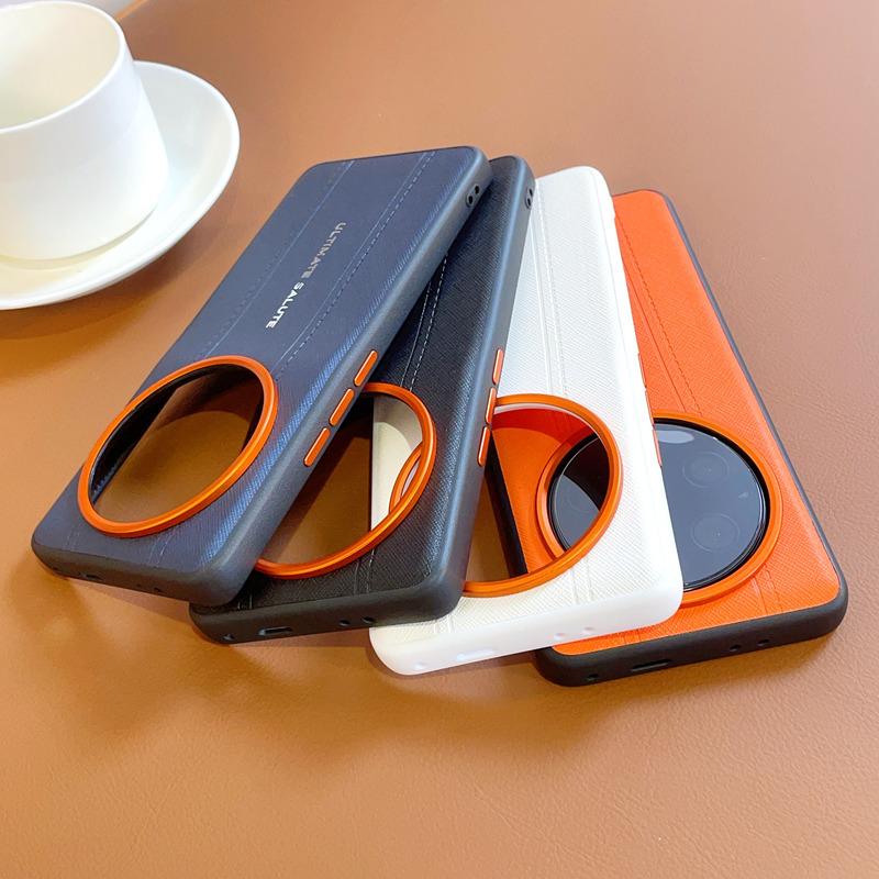 Роскошный Чехол с Дизайном из Кожи с Текстурой Крокодила для Xiaomi Mi 13 Ultra, Ультратонкий, Оранжевое Кольцо Камеры, Ударопрочный Чехол