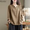 Womens Casual V-neck Long Sleeve Cotton Blouse Tops
