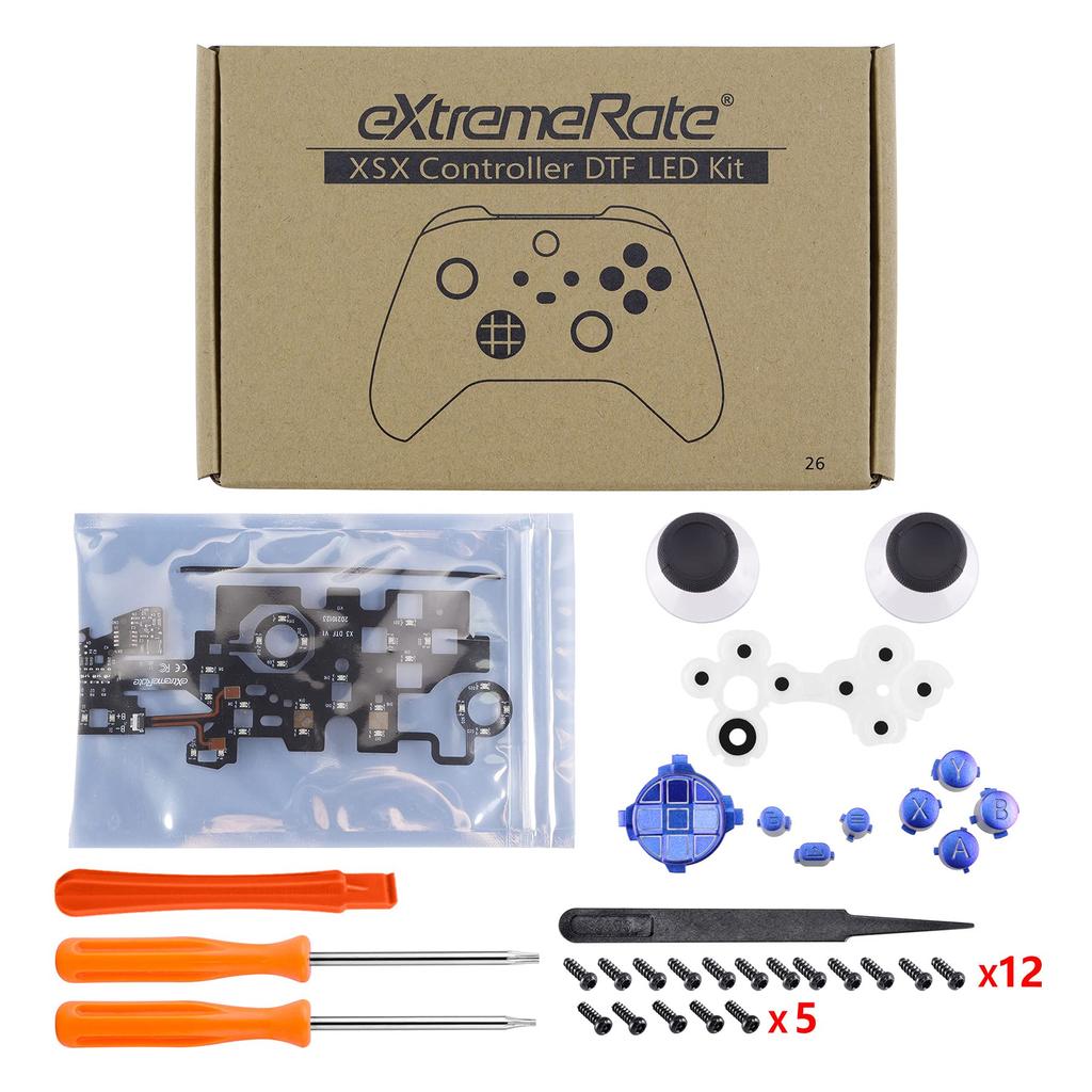 eXtremeRate Multicolor Illuminated Thumbstick Share for Xbox Series and Classic Symbol Button DTF LED Kit for Xbox Core Controllers Purple D-Pad