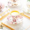 Bone Porcelain Coffee Cups and Plates, Light Luxury Gold Edged High Legged Black Tea Cups and Plates