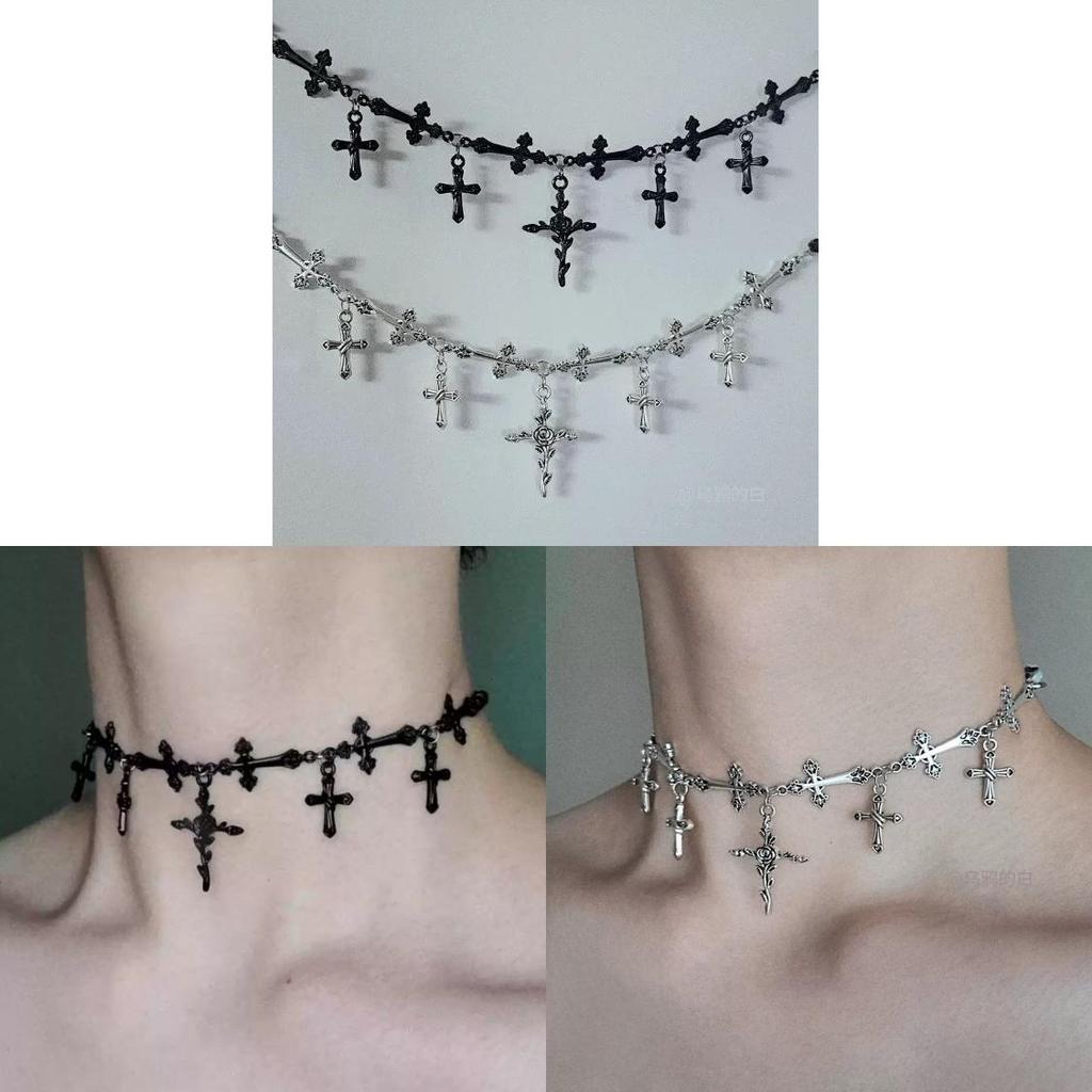 Gothic Style Alloy Cross Choker Necklace With Geometric Design For Women