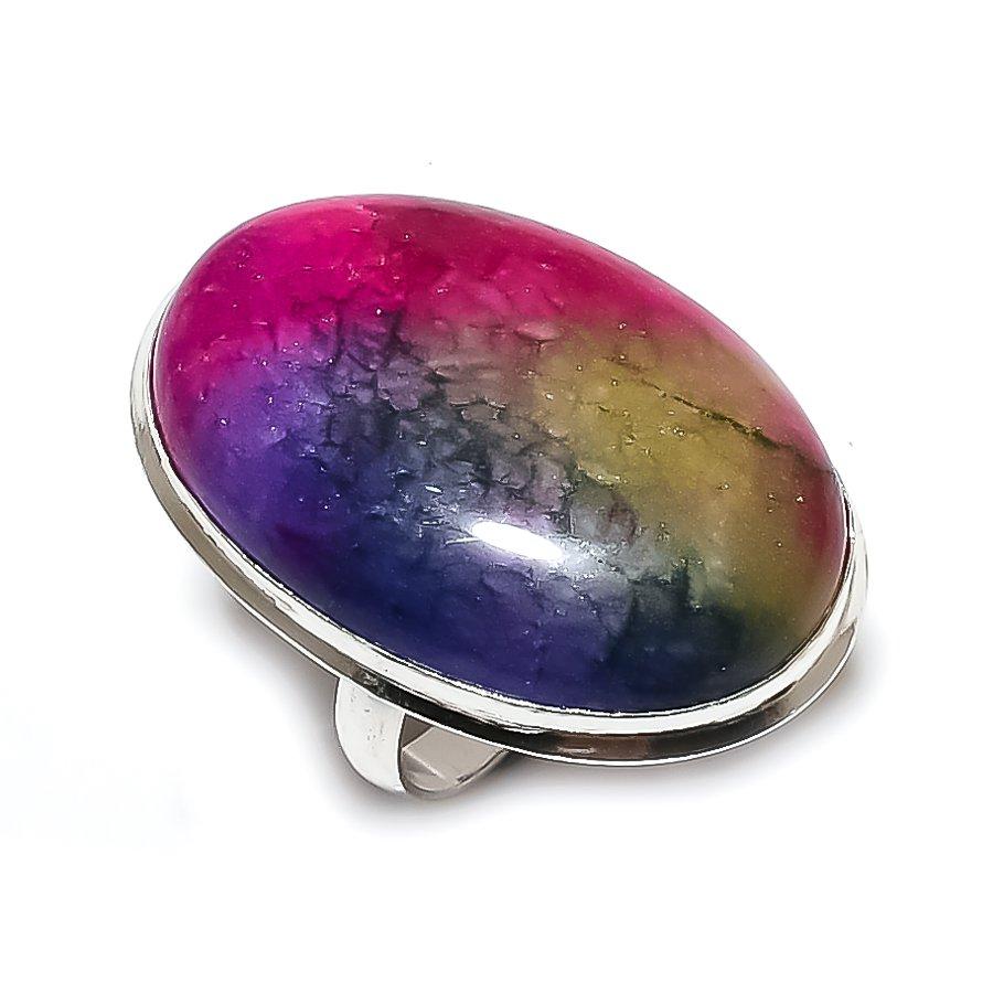 Rainbow Solar Quartz Gemstone Handmade 925 Steling Silver Gift Ring Size 8 C5p34