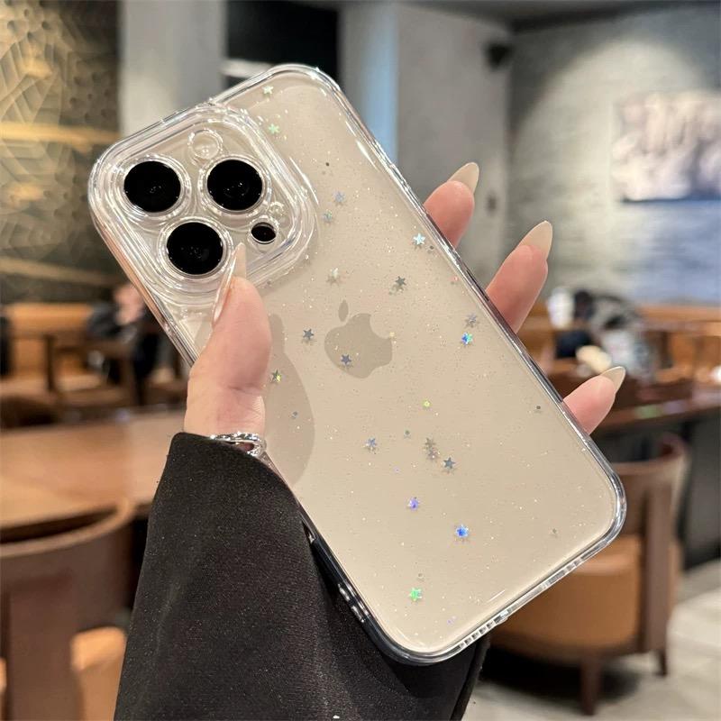 Роскошный прозрачный чехол для телефона со звездами, блестками и стразами для iPhone 17 16 15 14 13 12 11 Pro Max XR X XS 8Plus, сверкающий противоударный бампер