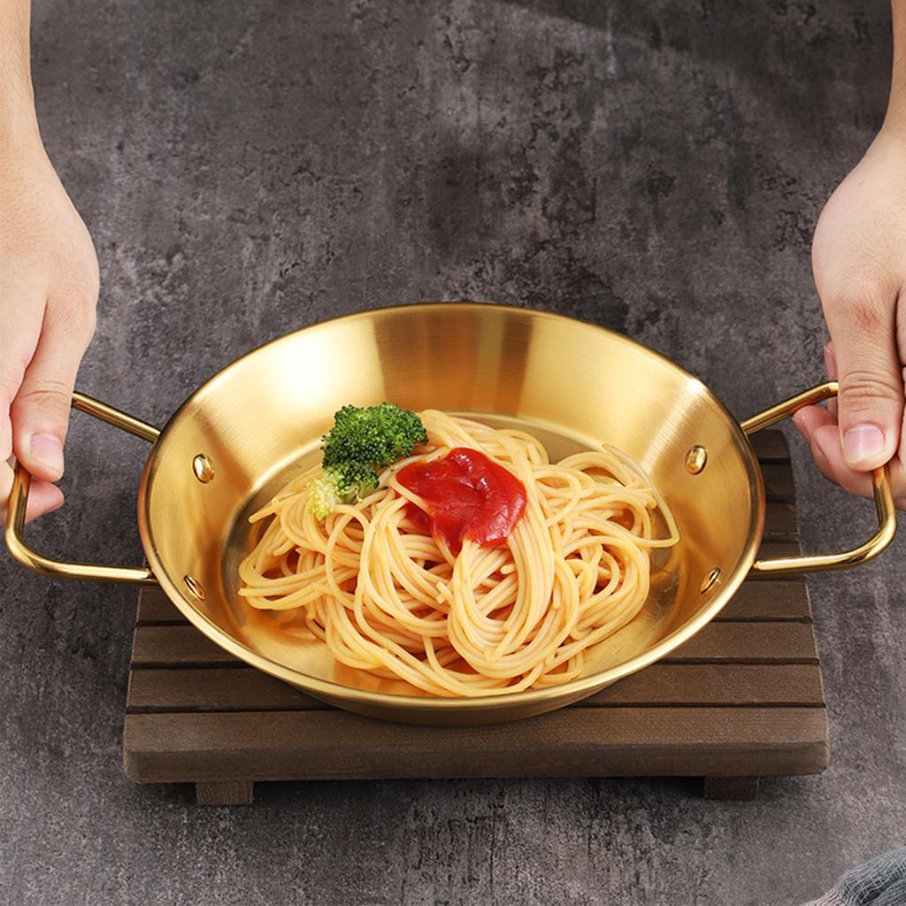 Paella Pan Stainless Steel Dual Handle Versatile Seafood Lobster Plate Paella Cookware for Home Restaurant