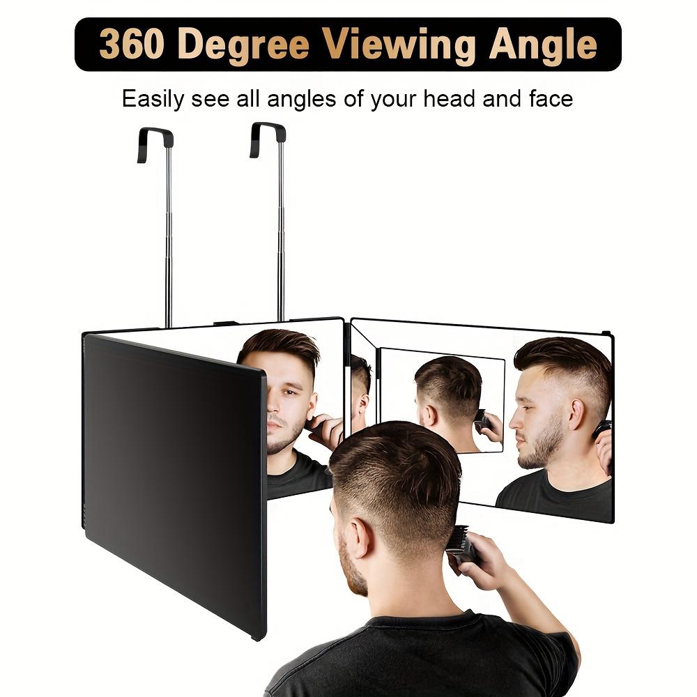 360 View Self-Cutting Hair Mirror, Clear Anti-fog HD Glass, Folding Cosmetic Mirror, Tri-fold Mirror, Hanging Mirror