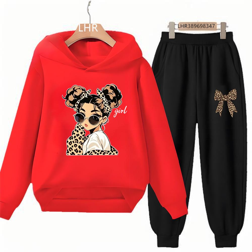 Leopard Print Bow Children's Hoodies Suit Suitable Age 3-12 Girls Coat Toddler Long Sleeves Leisure Print Autumn Clothing