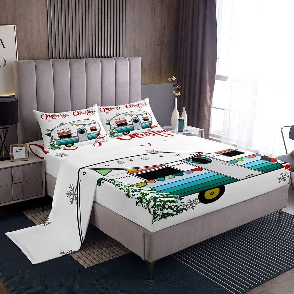 Счастливого Рождества Простыни Милый Санта Матрас Подходит для Детей Взрослых Общежитие Спальня Украшение