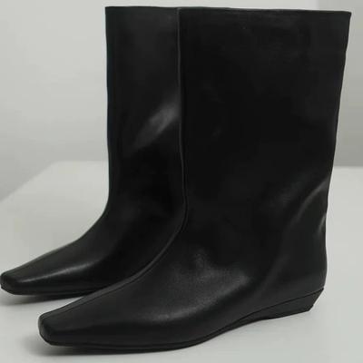 Версия из овчины~ Полусапоги женские из натуральной кожи с квадратным носком и средним каблуком, широкие ботильоны, рыцарские ботинки, короткие ботинки, ботинки Мартин