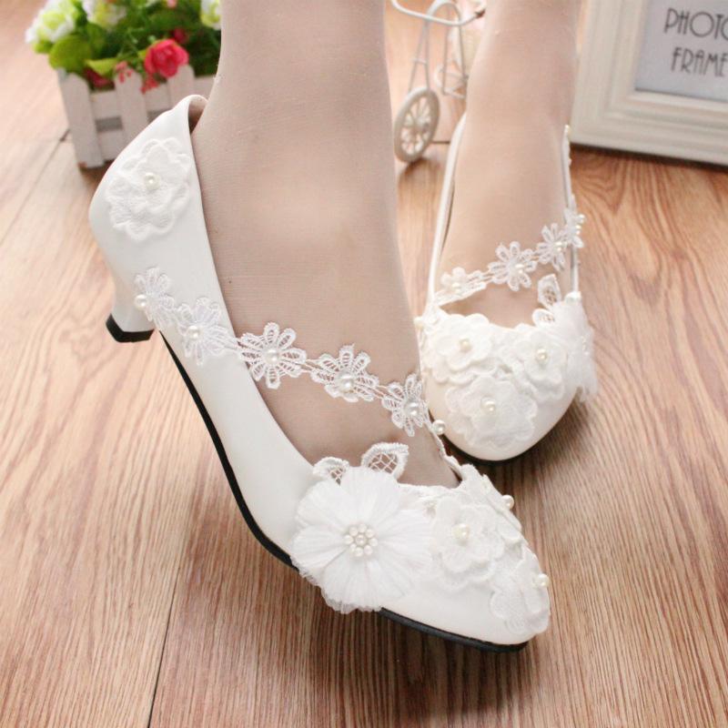 Star Cat Plus Size Low Heel Lace Wedding Shoes with 3D Floral Design