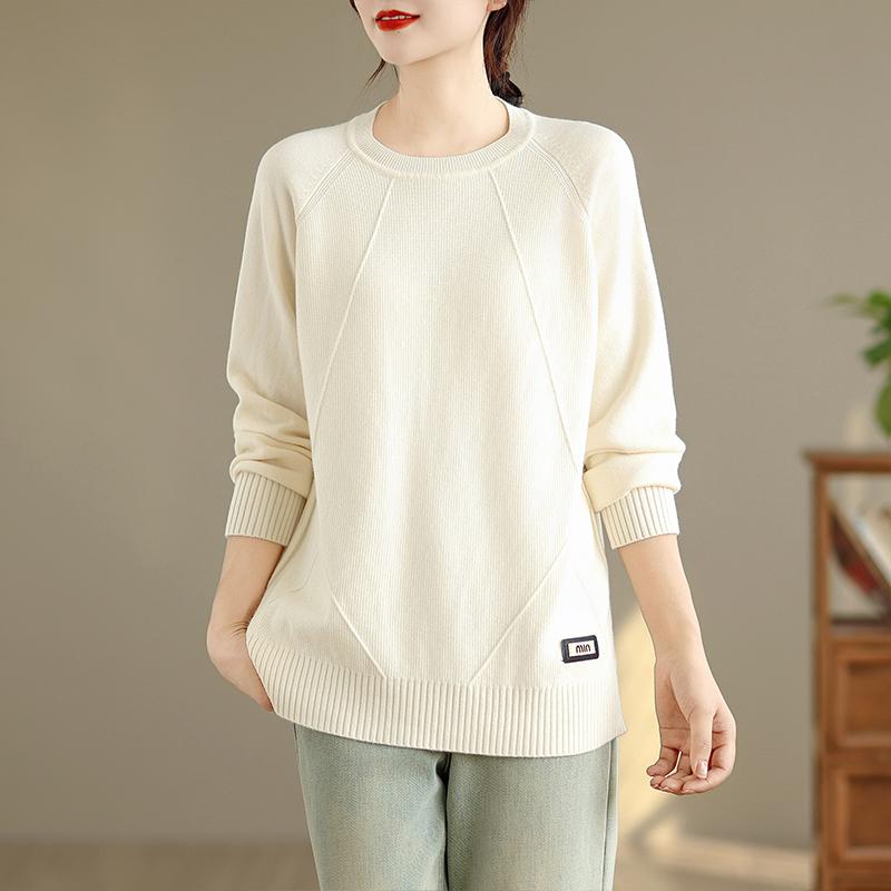 Dimanaf 2025 Autumn Winter Sweater Pullovers Tops Women Casual Solid Cotton Knitted Tees Shirts Long Sleeve
