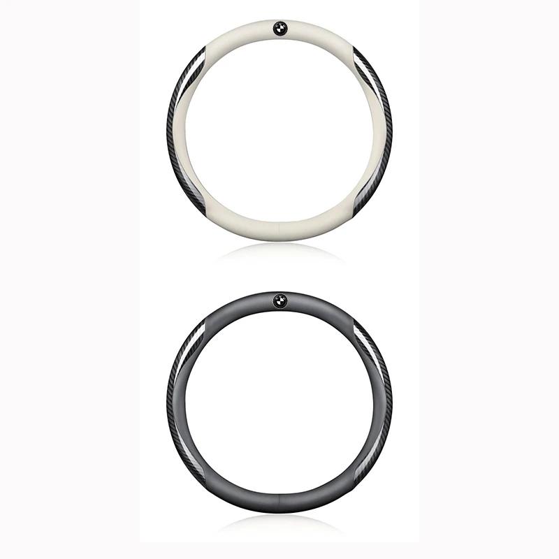 XNBYJ1 For BMW PU Leather Carbon Fiber Car Steering Wheel Cover Emblem Car Accessories For BMW 50th Kith M X1 X2 X3 X4 X5 X6 X7 E46 E90
