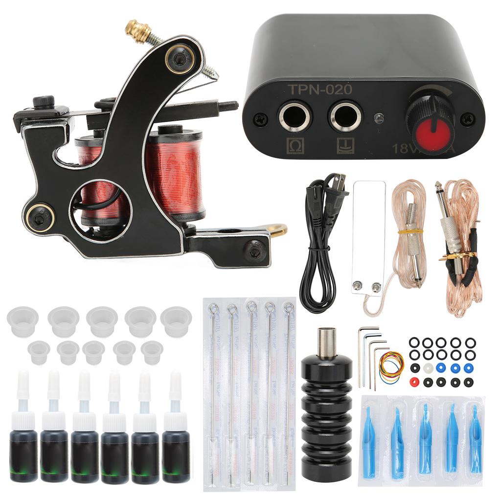 Complete Tattoo Machine Set Tattoo Coil Machine Black Tattoo Power Supply Professional Tattoo