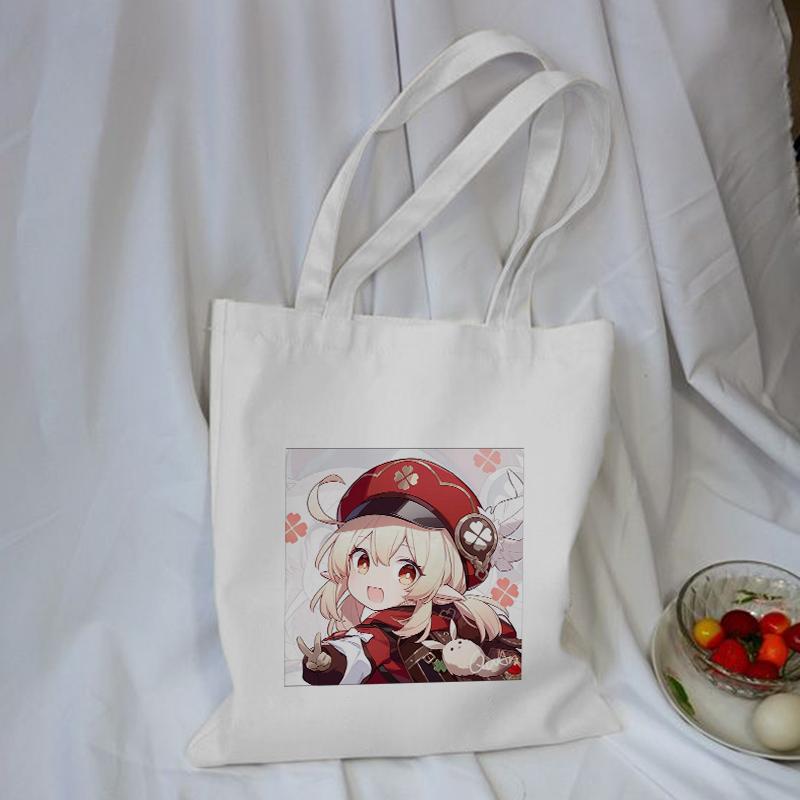 Холщовая сумка-шоппер Genshin Game Kawaii Аниме Сумки для покупок Сумки Сумка на плечо Повседневная сумка Женская эко-сумка большой емкости