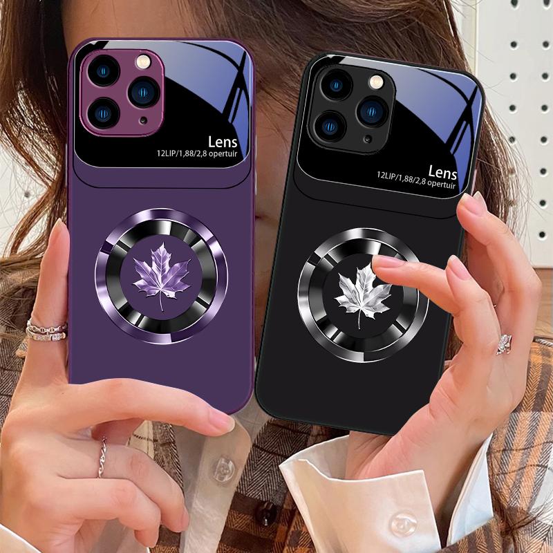 Круглый кленовый лист для iPhone 16 Pro Max 15 Pro 14 13 12 Mini 11 XS Max XR 7 8 Plu SE 2022 Чехол для телефона из закаленного стекла