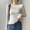 Threaded Cotton Inner Tight Long-sleeved T-shirt Top Autumn and Winter New Style Front Shoulder Small Round Neck Base Shirt for Women