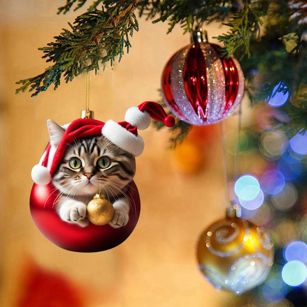10pcs/set Christmas Tree Cat Ornament Super Cute 10 Cat Acrylic Hat Holiday Car Style Gift Orna U8L5