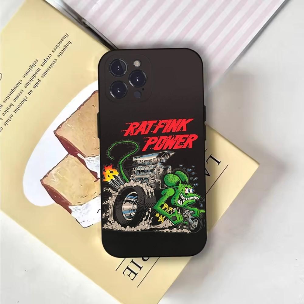 Мультяшный Чехол для Телефона Rat Fink RF Для iPhone 16,15,14,13,12,11,Pro,X,XS,Max,XR,Plus,Mini Мягкий Черный Чехол