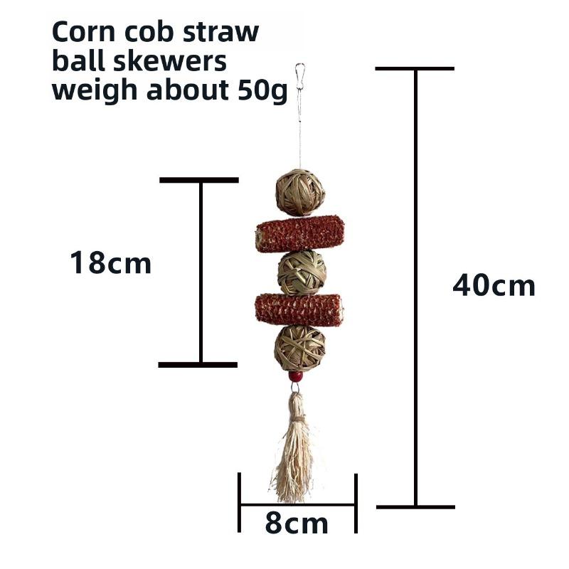 Natural Grass and Corn Core Chew Ball Small Pet Teeth Cleaning Hanging Toy for Rodents
