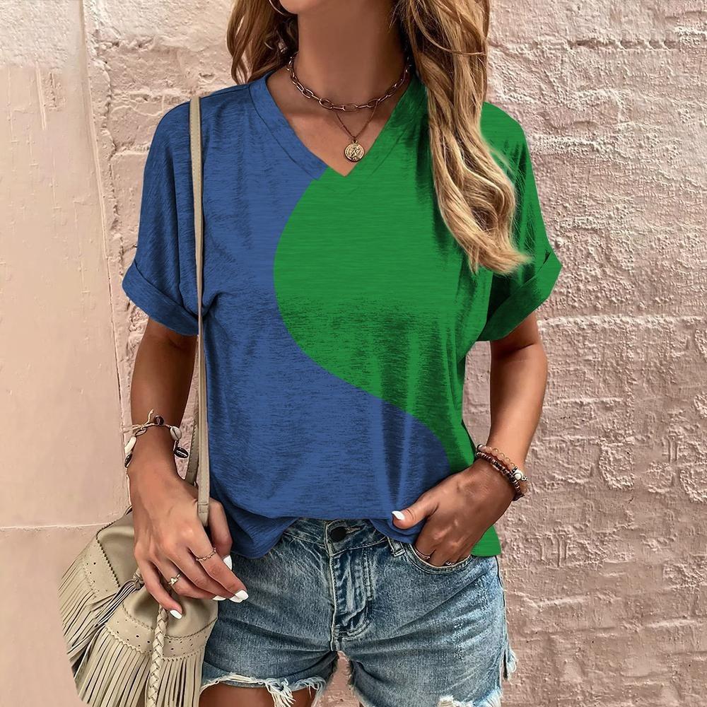 New In T Shirt For Women Summer Casual Short Sleeve V-Neck Tee Fashion Streetwear Female Oversized Clothing Women's T-Shirts