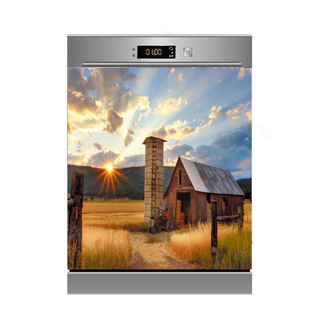 Наклейки на стену с солнечными цветами, чтобы покрыть холодильник, сельскую кухню, холодильник, пляжную ракушку, черную кошку, посудомоечную машину, виниловые 3D настенные фрески для дома