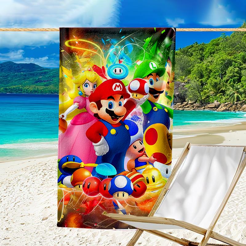 proof beach towel with a Super Mario pattern - soft,absorbent,quick-drying,machine washable - perfect for swimming,camping,bathing