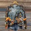 Ladies Fashion Casual Long Sleeve Halloween Printed Round Neck Hoodie Top