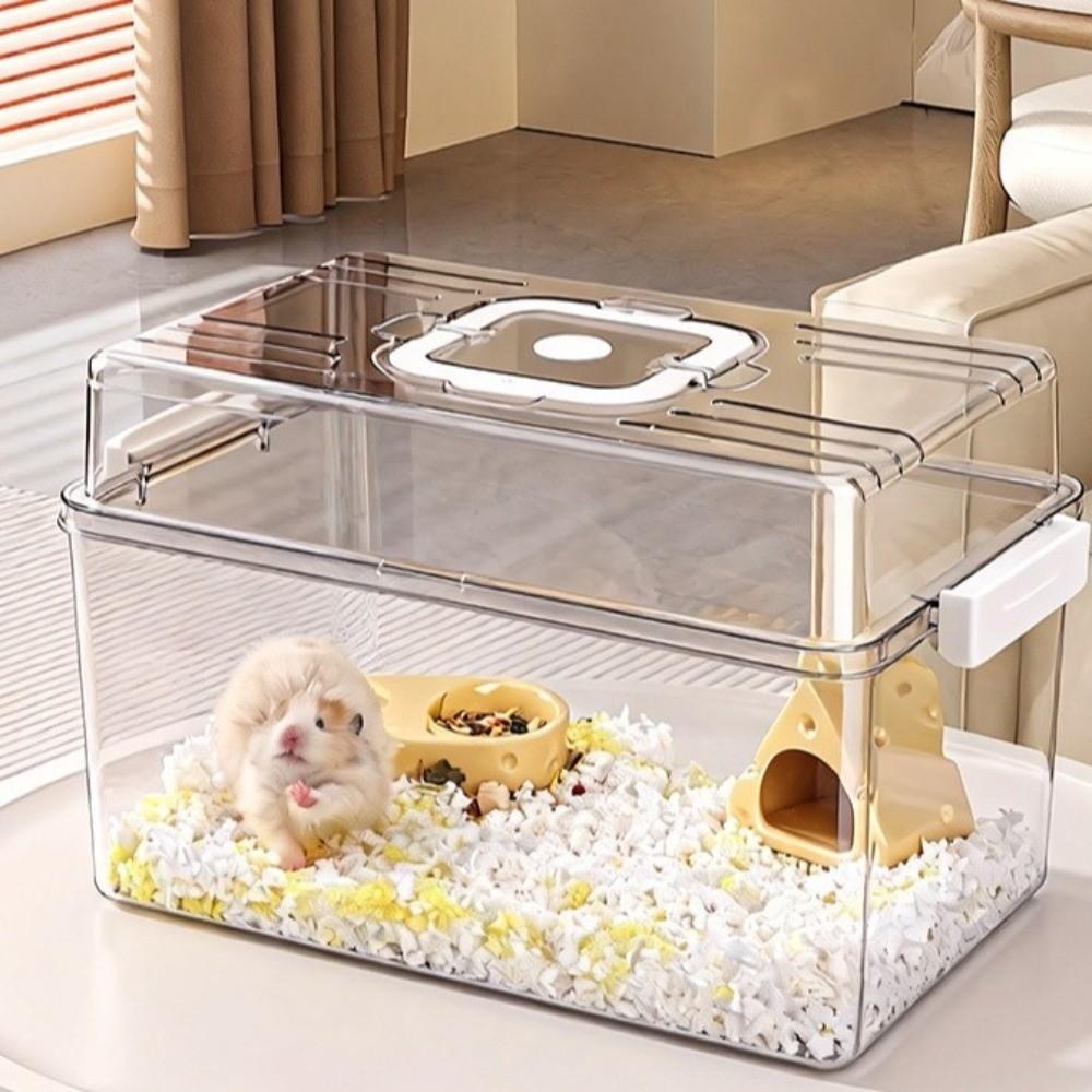 Transparent Small Pet Feeding Box Buckle Design Hamster Habitat Hamster Outdoor Cage  Small Animals