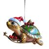 Christmas Tree Pendant Decoration Turtle Wearing Santa Hat Design Sparkling Ornament Holiday Party Decor