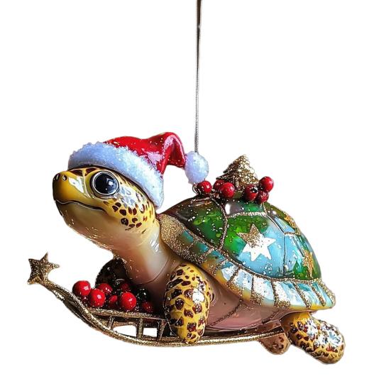 Подвеска для новогодней елки Украшение Черепаха в шапке Санты Дизайн Блестящее украшение Декор для праздничной вечеринки