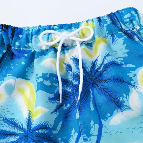 Гавайский комплект одежды для малышей-мальчиков с изображением заката, пальмовых листьев, рубашка и шорты для детей на берегу моря