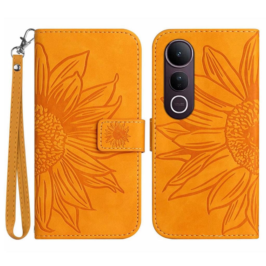 For vivo V50 Lite 5G Case Sunflower Imprint Leather Wallet Phone Cover with Wrist Strap