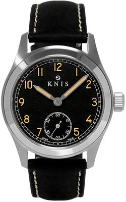 Часы KNIS Varnish Made in Japan с ретро-ремешком, сапфировым стеклом, водонепроницаемостью 10 АТМ, черным циферблатом, черной кожей, мужские KN003-BKBKLE