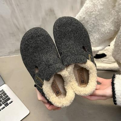 Осень и зима бархатные новые туфли на одной педали женские пушистые туфли всеобъемлющие теплые зимние ботинки хлопковые туфли