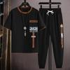 New Plus Size Mens Joggers Set Korean Fashion Outfit Suits Print T-shirt Multi-pocket Cargo Pants 2 Piece Set Summer Mne Clothing